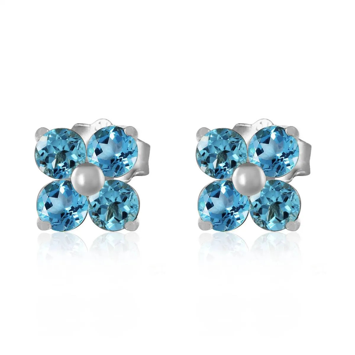 1.15 Carat 14K Solid White Gold Stud Earrings Blue Topaz