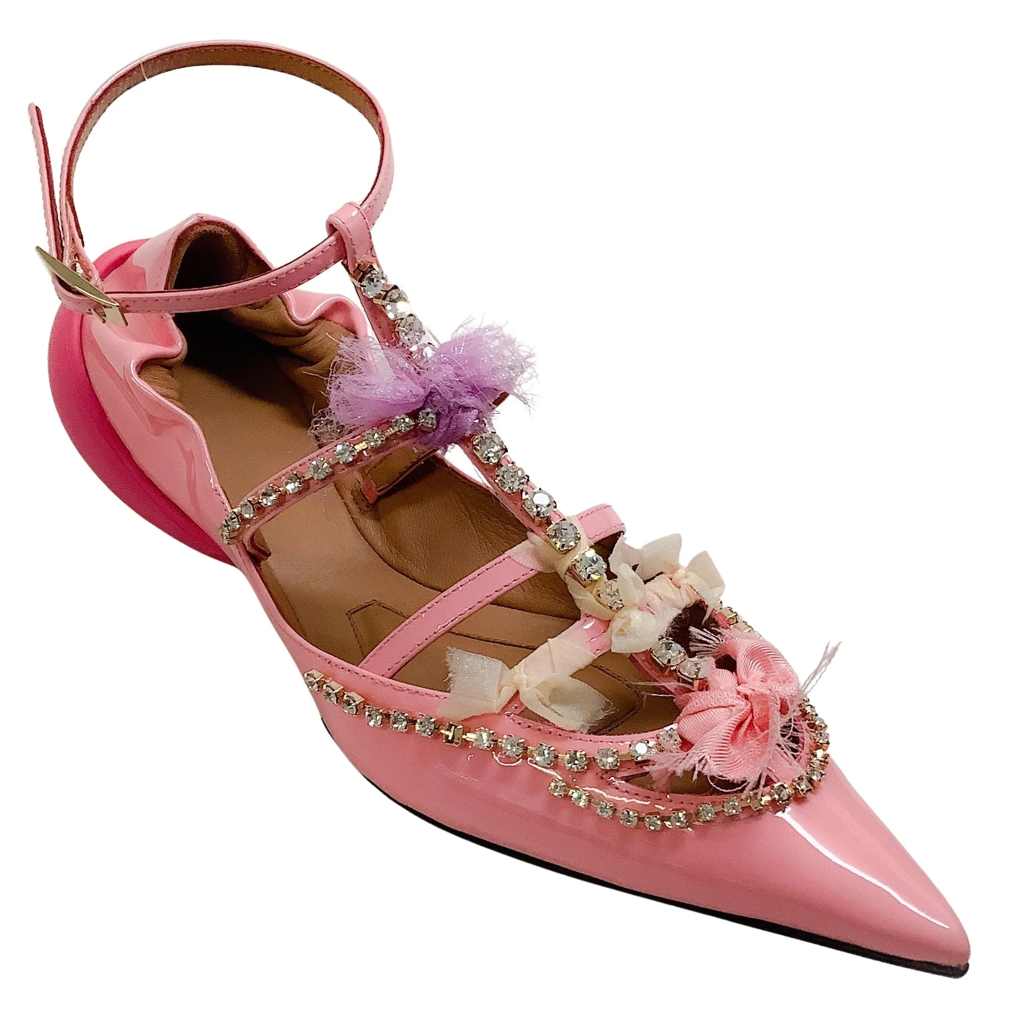 13 09 SR Pink Patent Embellished Tootsy Ballet Flats