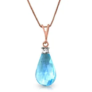 14K Solid Rose Gold Natural Diamond & Blue Topaz Necklace Jewelry