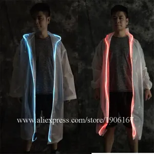 2018 New EL Wire Luminous Fluorescent Outdoor Hiking Climbing Raincoat Led Light Up Concert Stage Performance Dance Wear Clothes