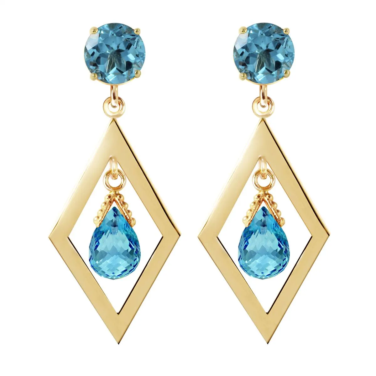 2.4 Carat 14K Solid Yellow Gold Euphoria Blue Topaz Earrings