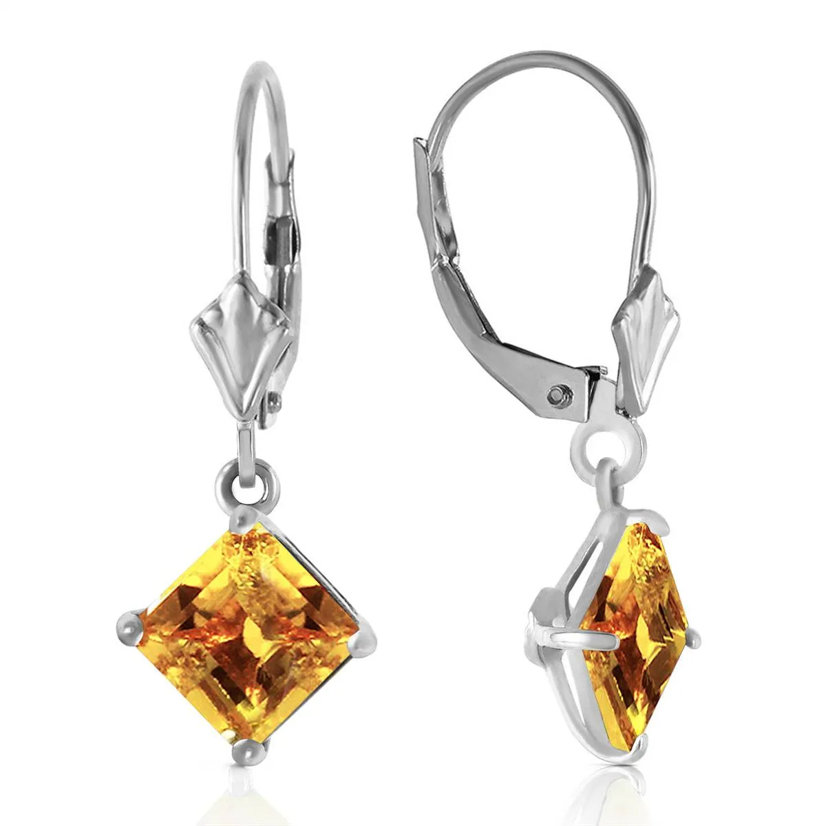 3.2 Carat 14K Solid White Gold Double Edged Citrine Earrings