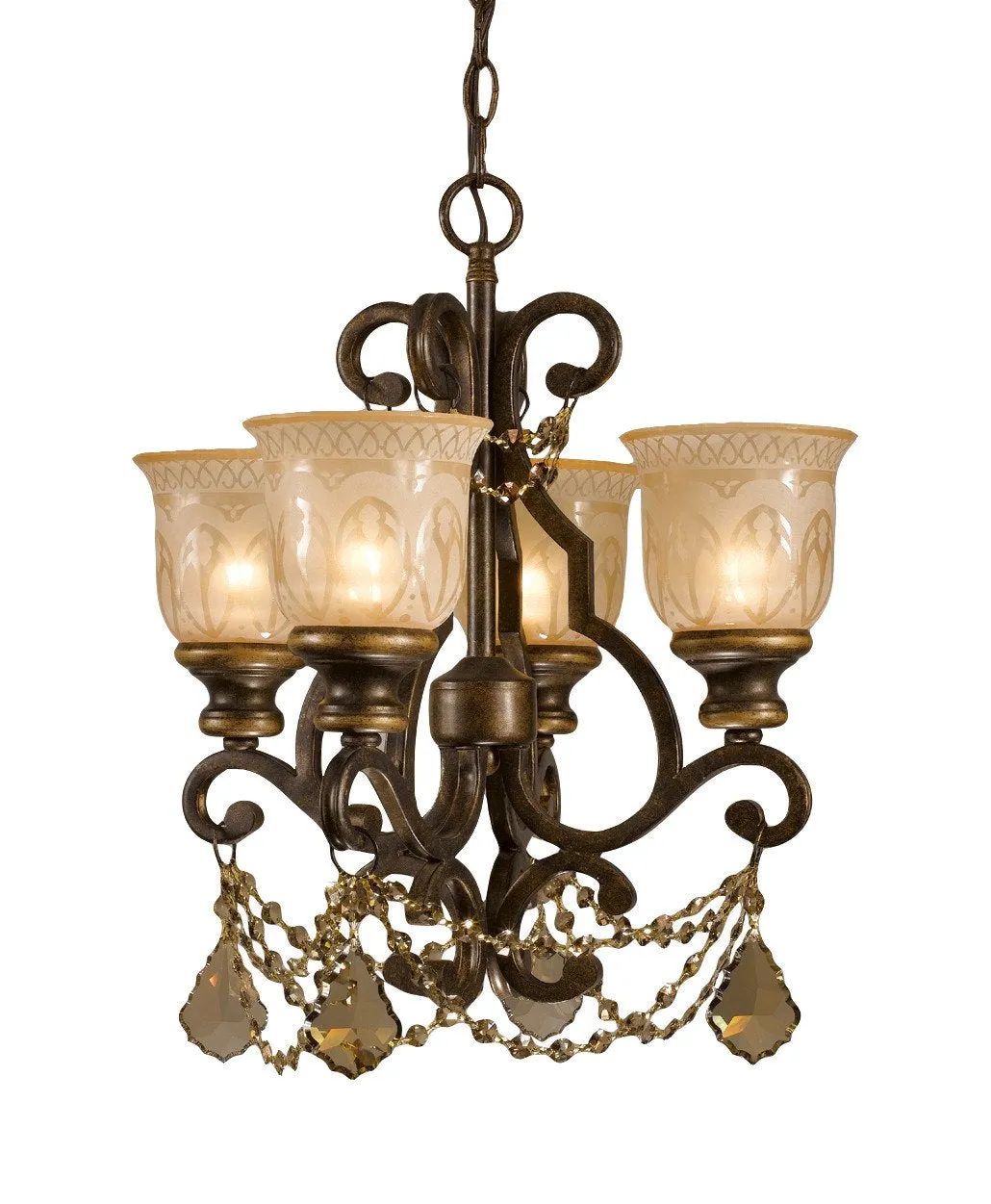 4 Light Bronze Umber Traditional Mini Chandelier Draped In Golden Teak Swarovski Crystal - C193-7504-BU-GTS