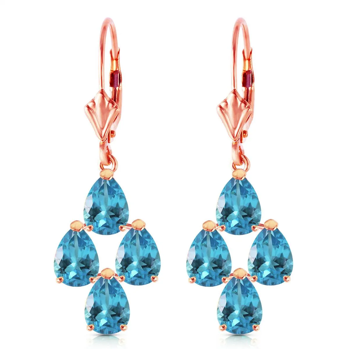 4.5 Carat 14K Solid Rose Gold Pear Blue Topaz Leverback Earrings