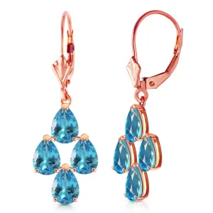 4.5 Carat 14K Solid Rose Gold Pear Blue Topaz Leverback Earrings