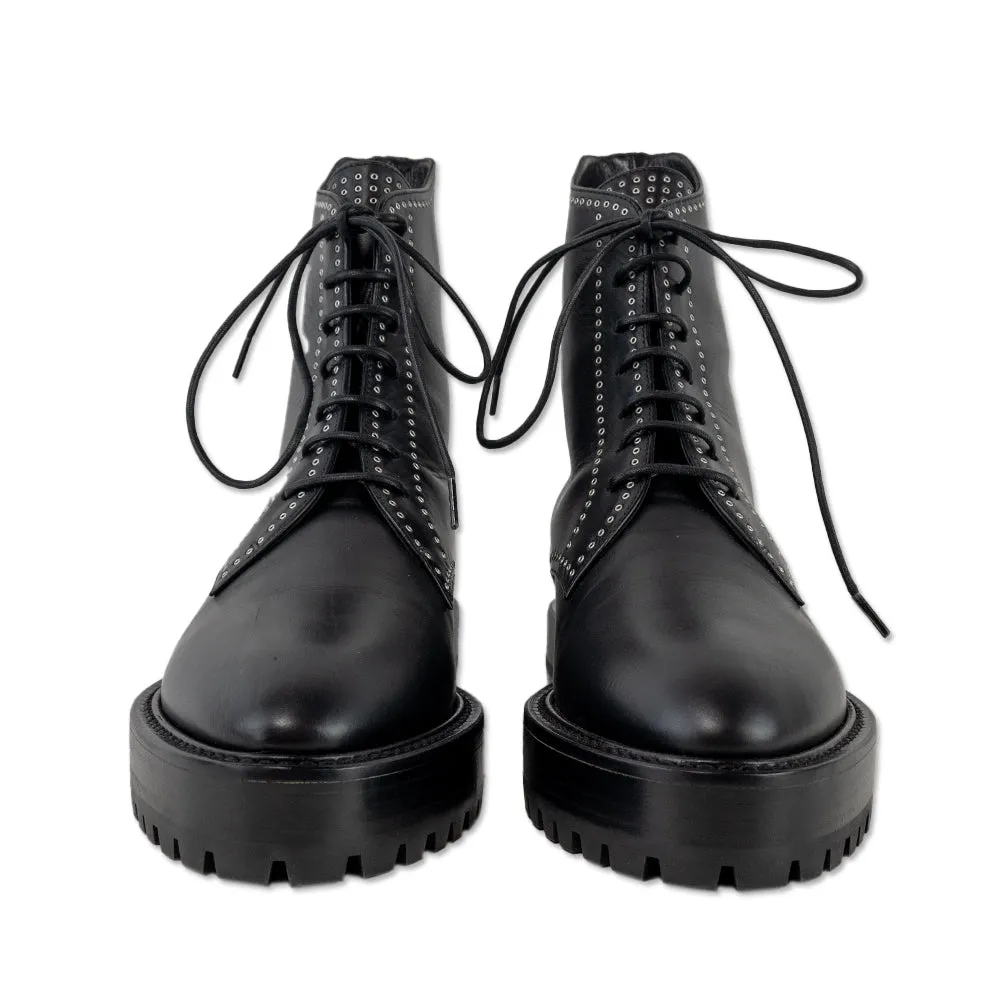 ALAÏA Black Leather Micro Oeillets Combat Boots