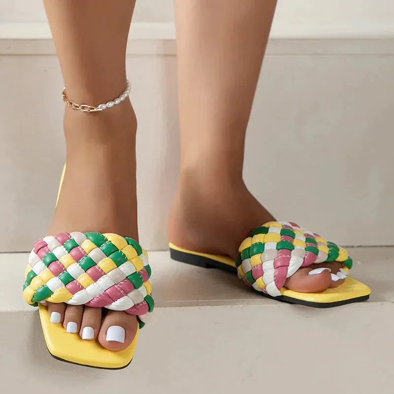 AMOZAE- - Rimocy Woven Square Toe Slippers