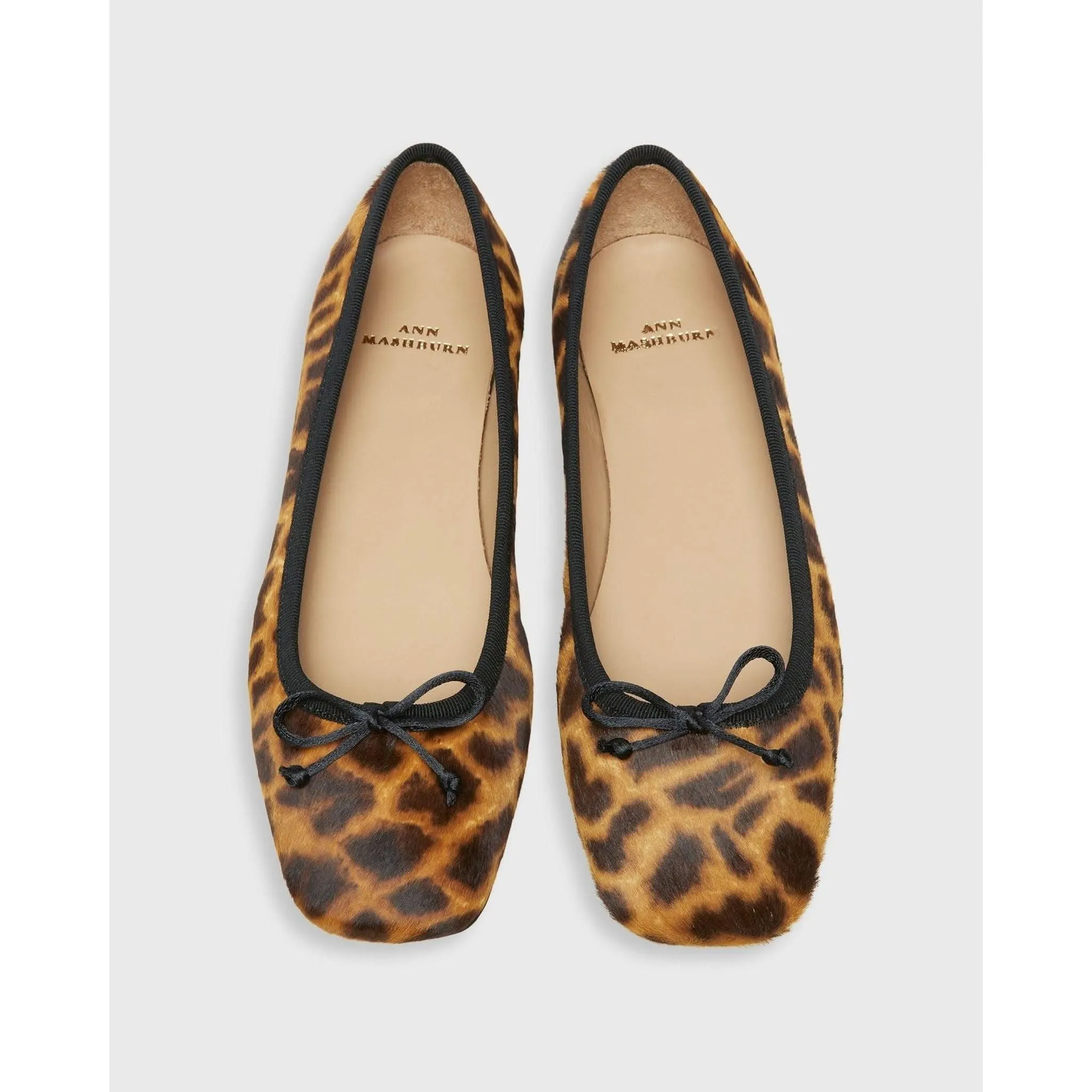 Ann Mashburn Square Toe Ballet Flat Sahara Leopard Calfhair