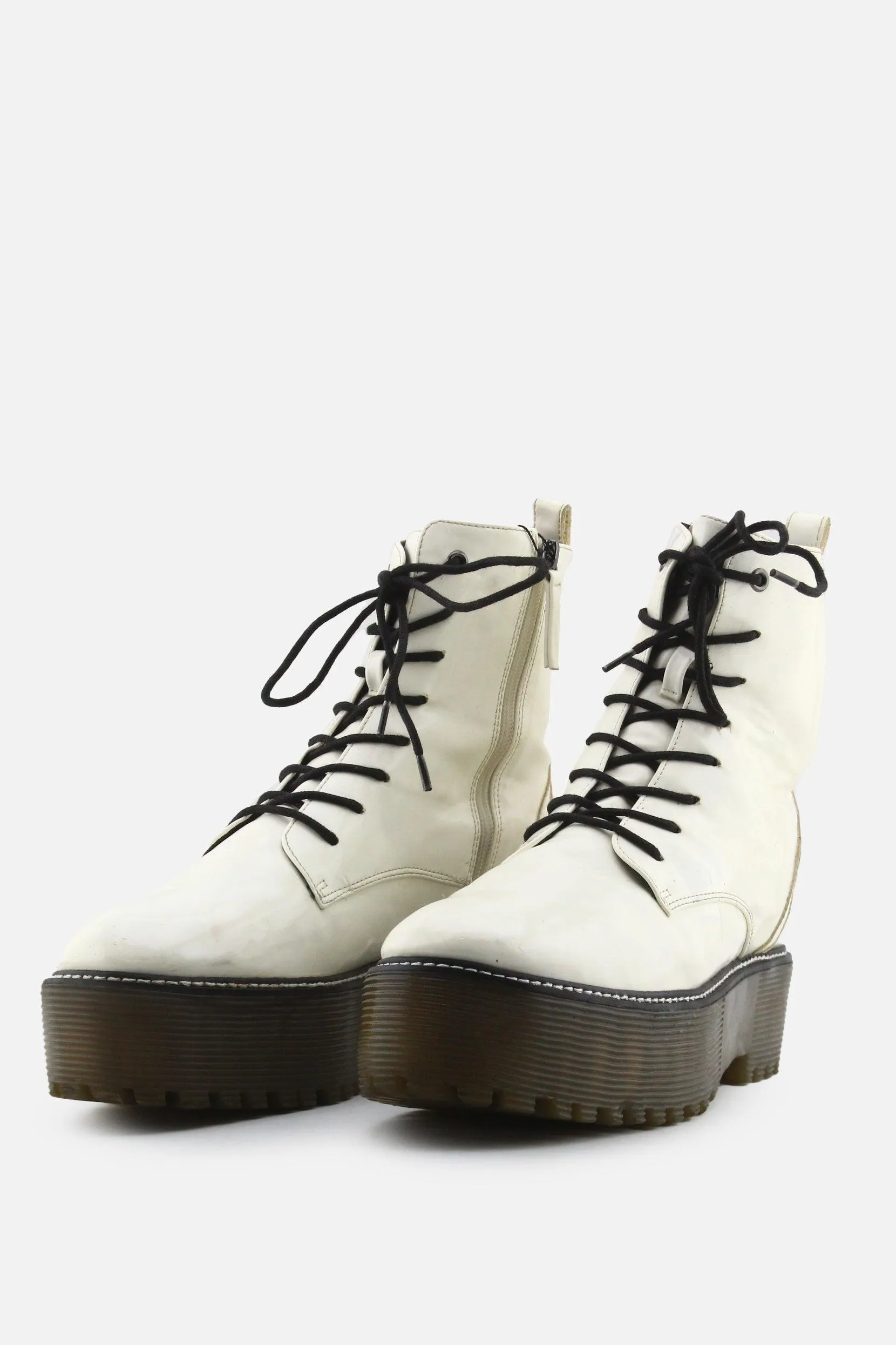 Bershka Zipper Laces Combat Ankle Boots | 100% Synthetic Leather