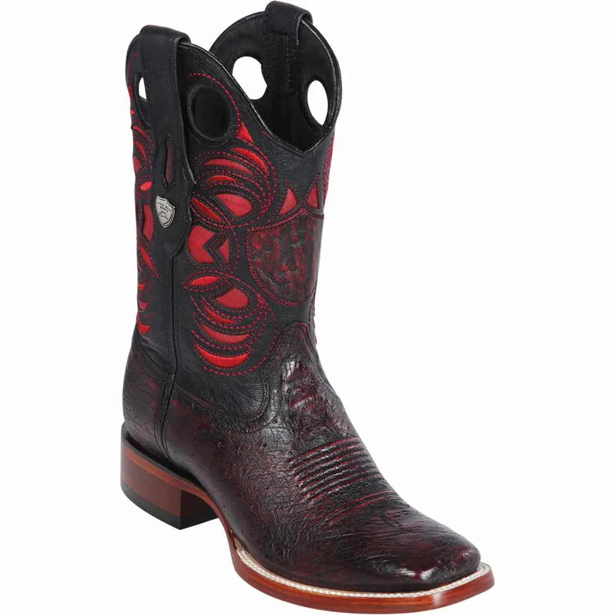 Black Cherry Ostrich Belly Ranch Toe Western Boots