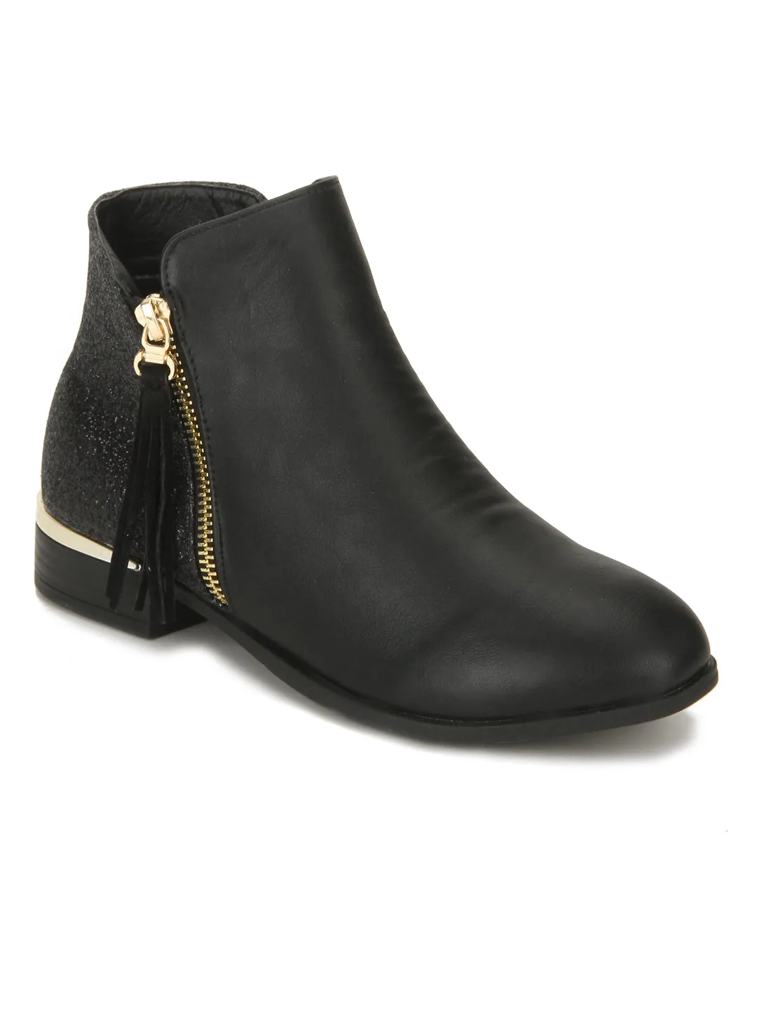 Black Glitter Micro Zipped Detail Ankle Boots