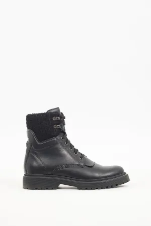 Black Leather & Tweed Combat Boot