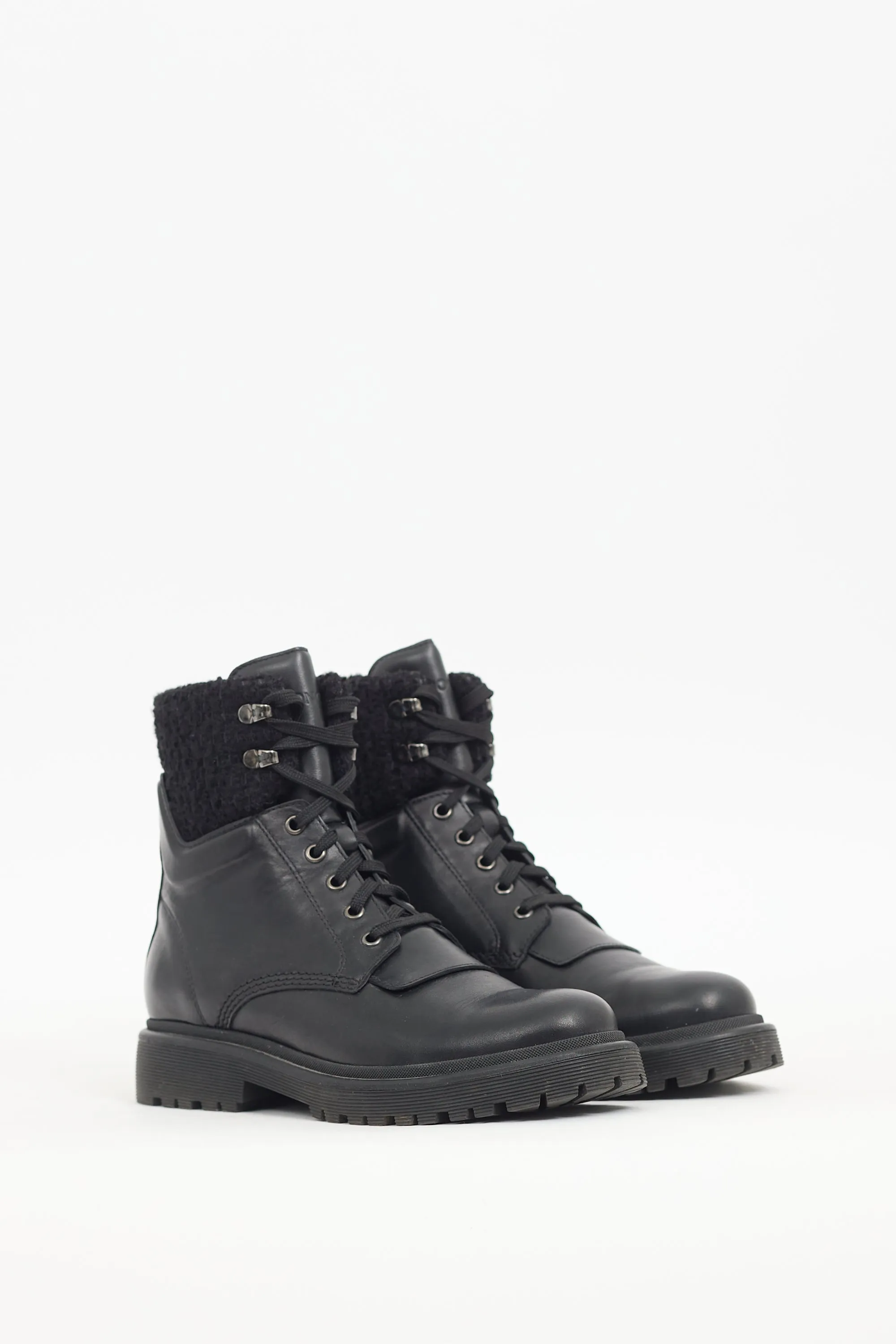 Black Leather & Tweed Combat Boot