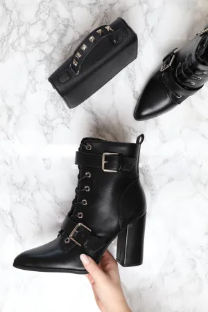 Black PU Buckle Pointed Boots - Canyon