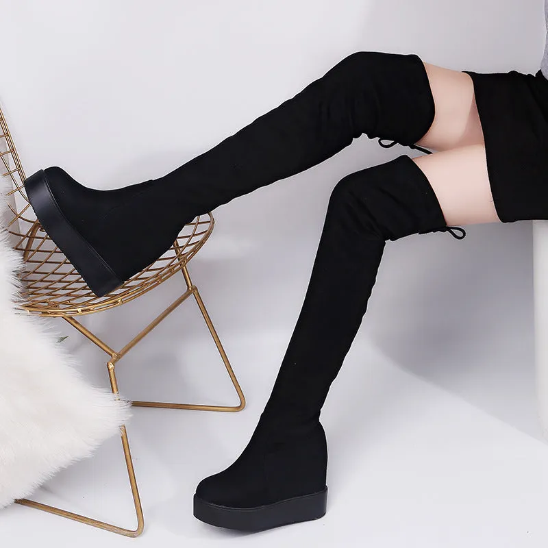 Boots - Jasmine - Women Over-the-knee Boots- Suede Matte Lightweight Platform Boots