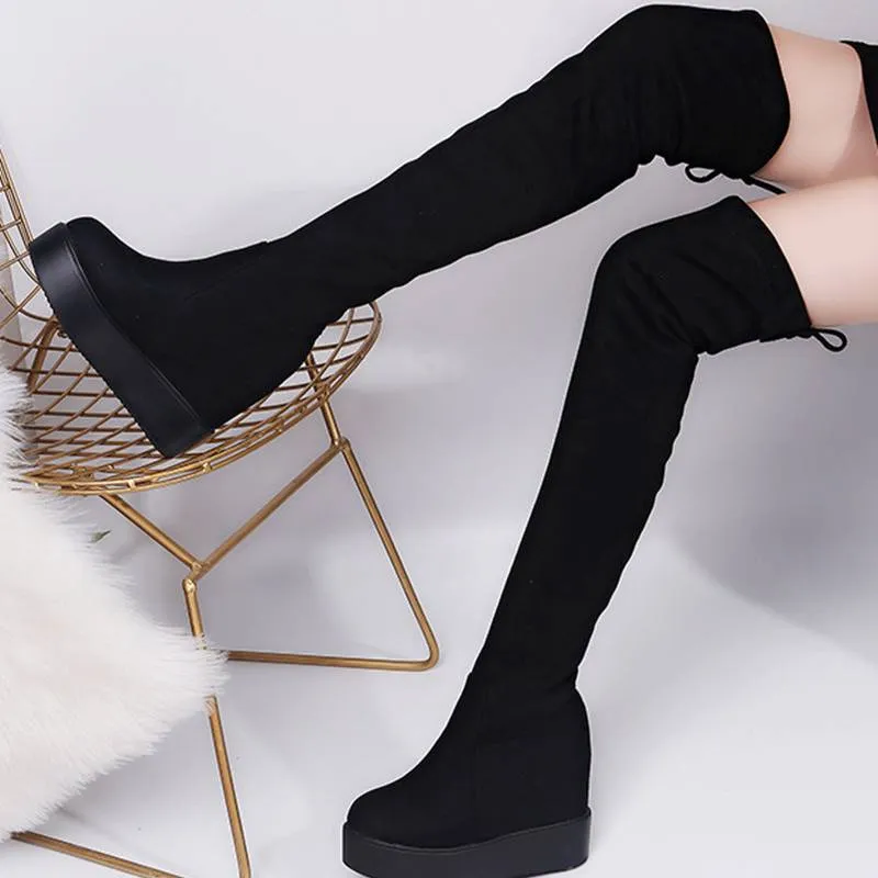 Boots - Jasmine - Women Over-the-knee Boots- Suede Matte Lightweight Platform Boots