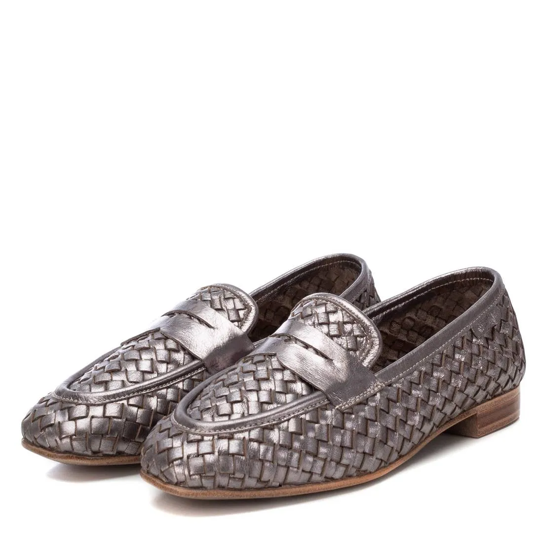 CARMELA Pewter Woven Leather Loafers 161302