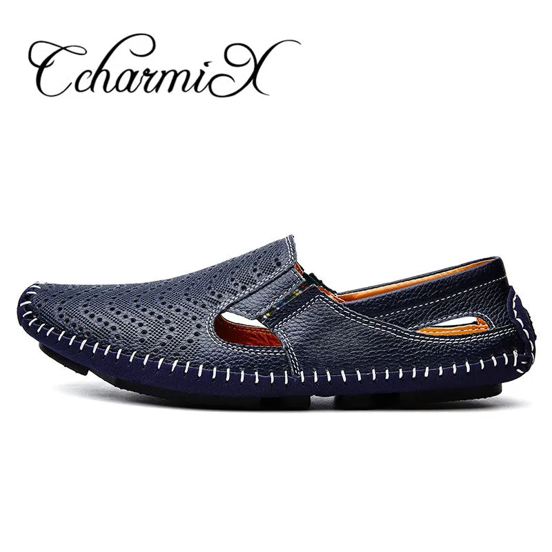 CcharmiX Plus Size 38-47 Leather Mens Shoe Spring Summer Breath Men Luxury Driving Shoes Slip On Casual Male Loafers