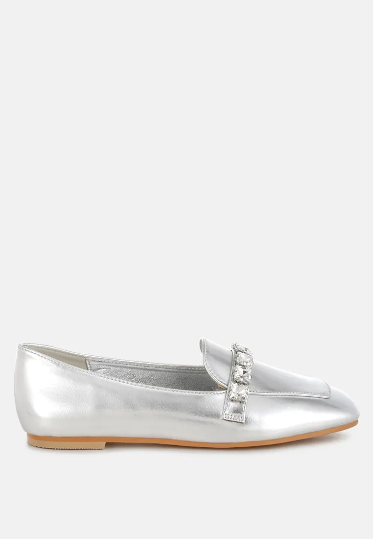 Celosia Metallic Diamante Strap Loafers