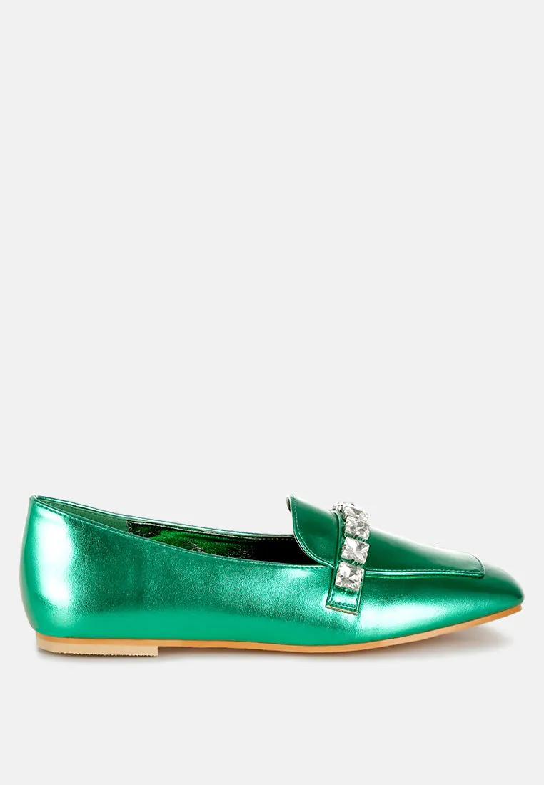 Celosia Metallic Diamante Strap Loafers