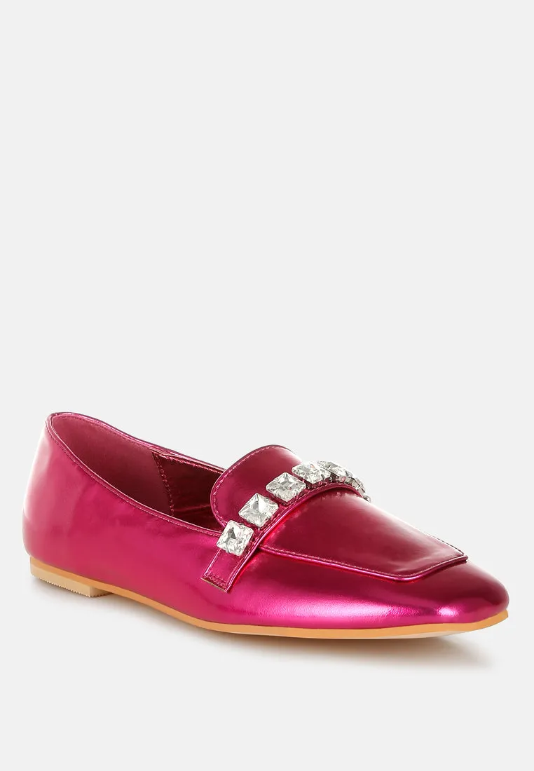 Celosia Metallic Diamante Strap Loafers