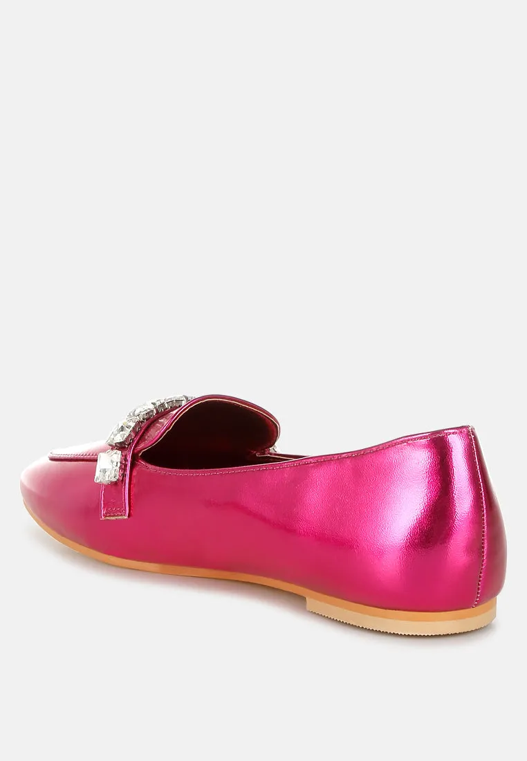 Celosia Metallic Diamante Strap Loafers