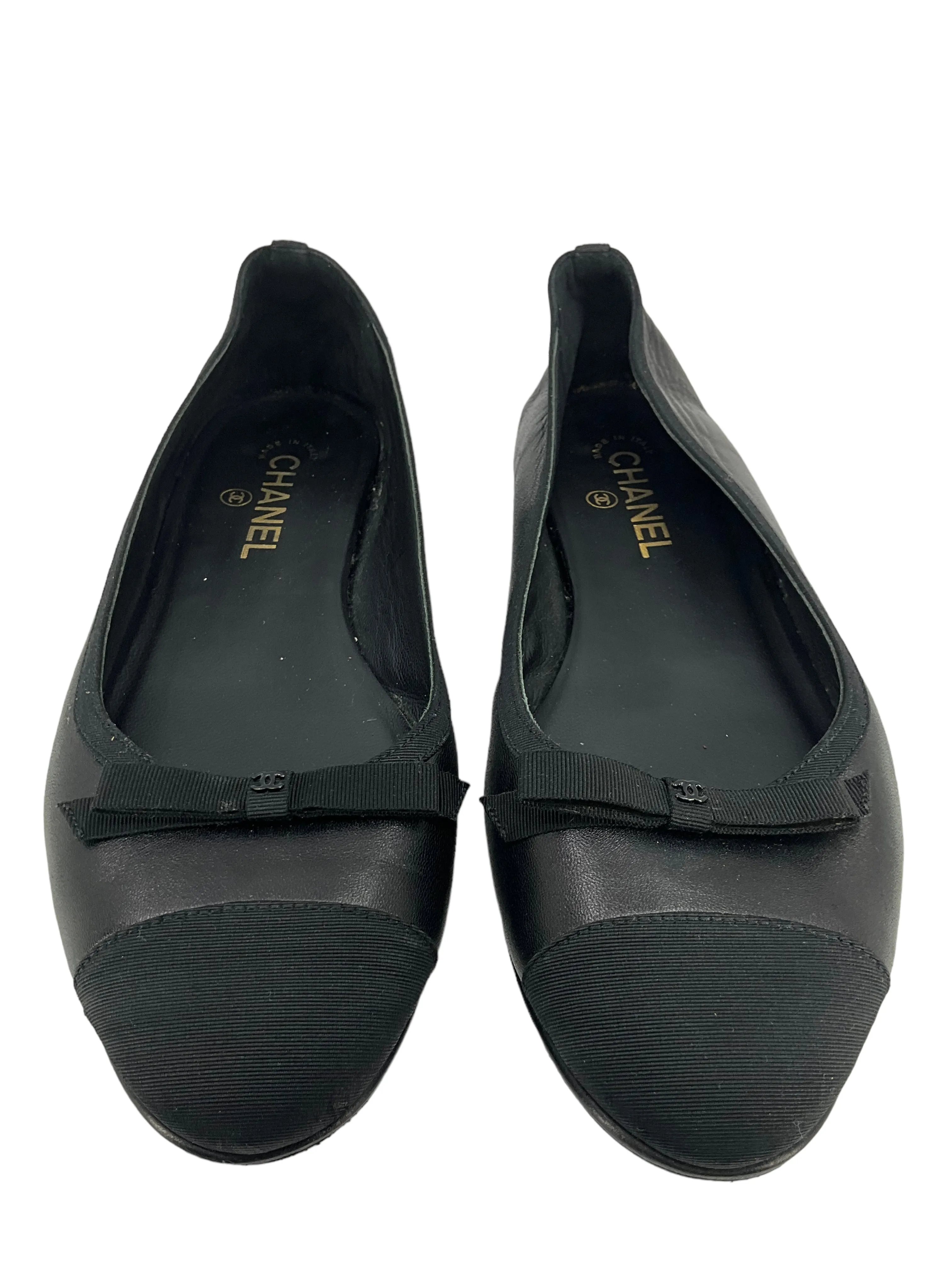 CHANEL Cap Toe Lambskin Leather Ballet Flats Size 11