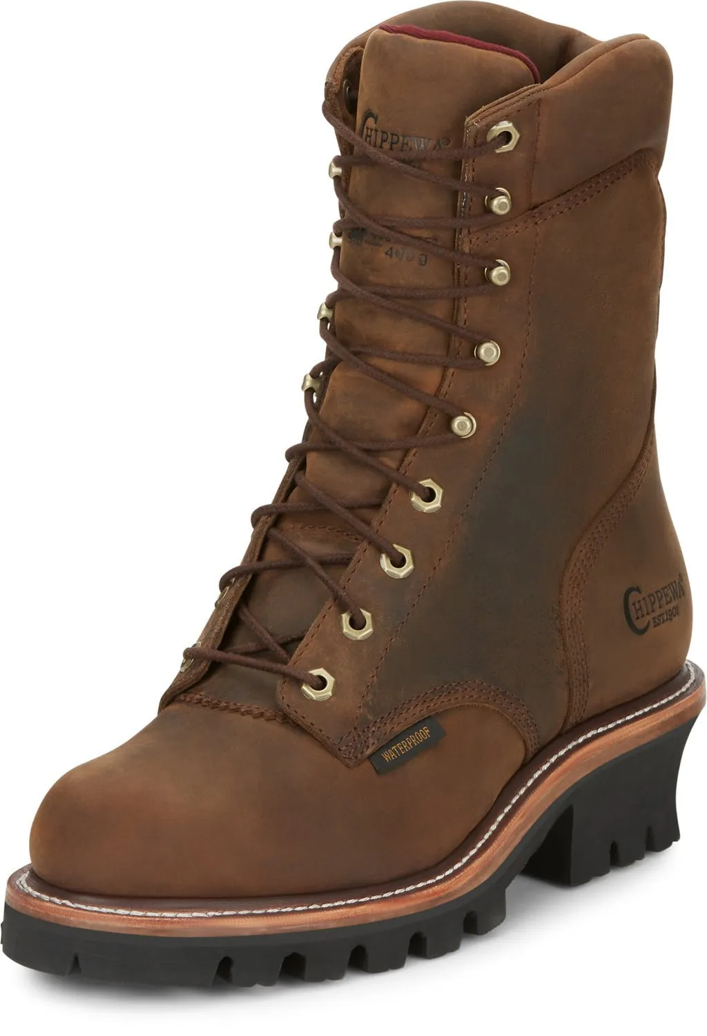 Chippewa Mens Super DNA 9in Waterproof 400G Bay Apache Leather Work Boots