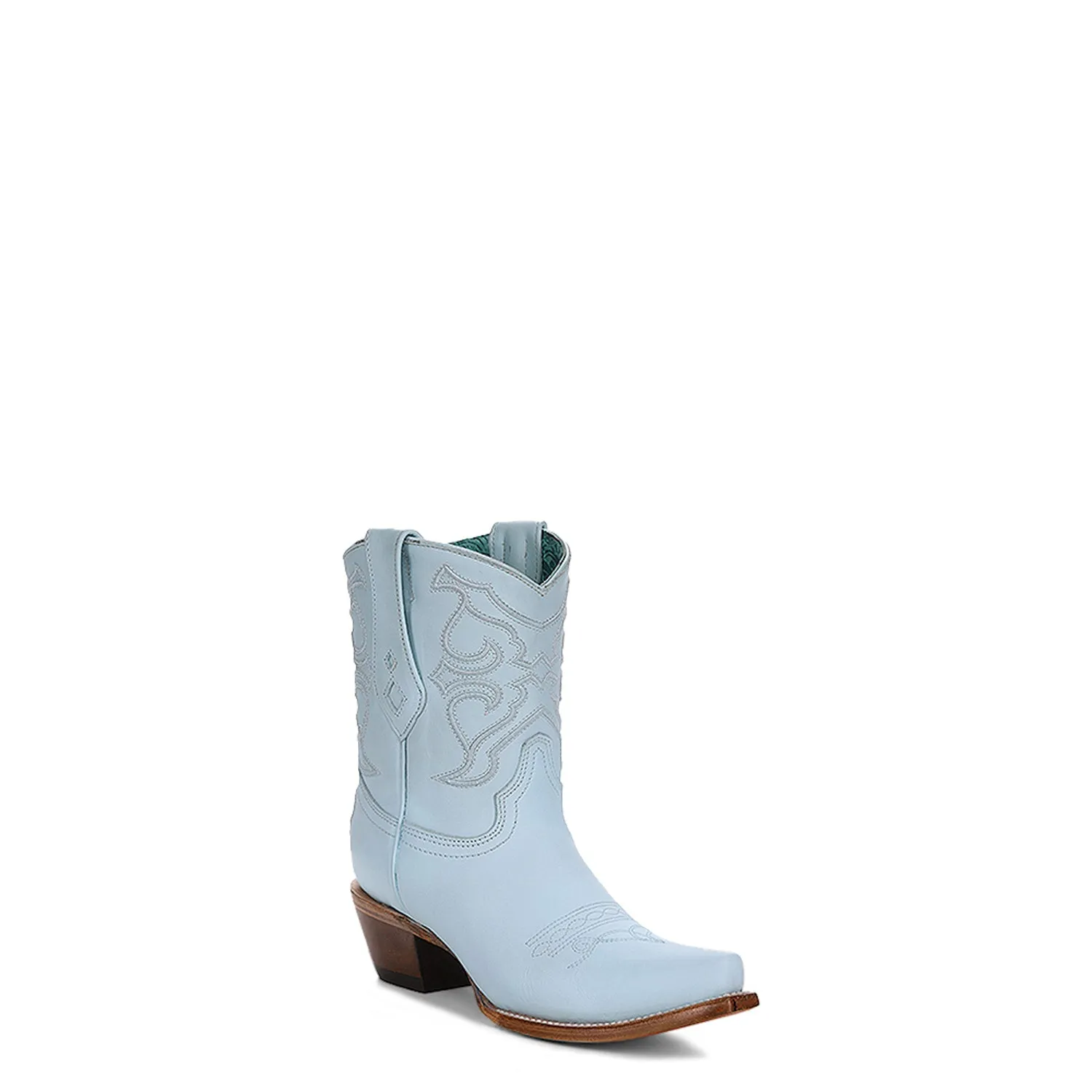 Corral Womens Embroidery Snip Toe Ankle Baby Blue Cowhide 8.5in Cowboy Boots