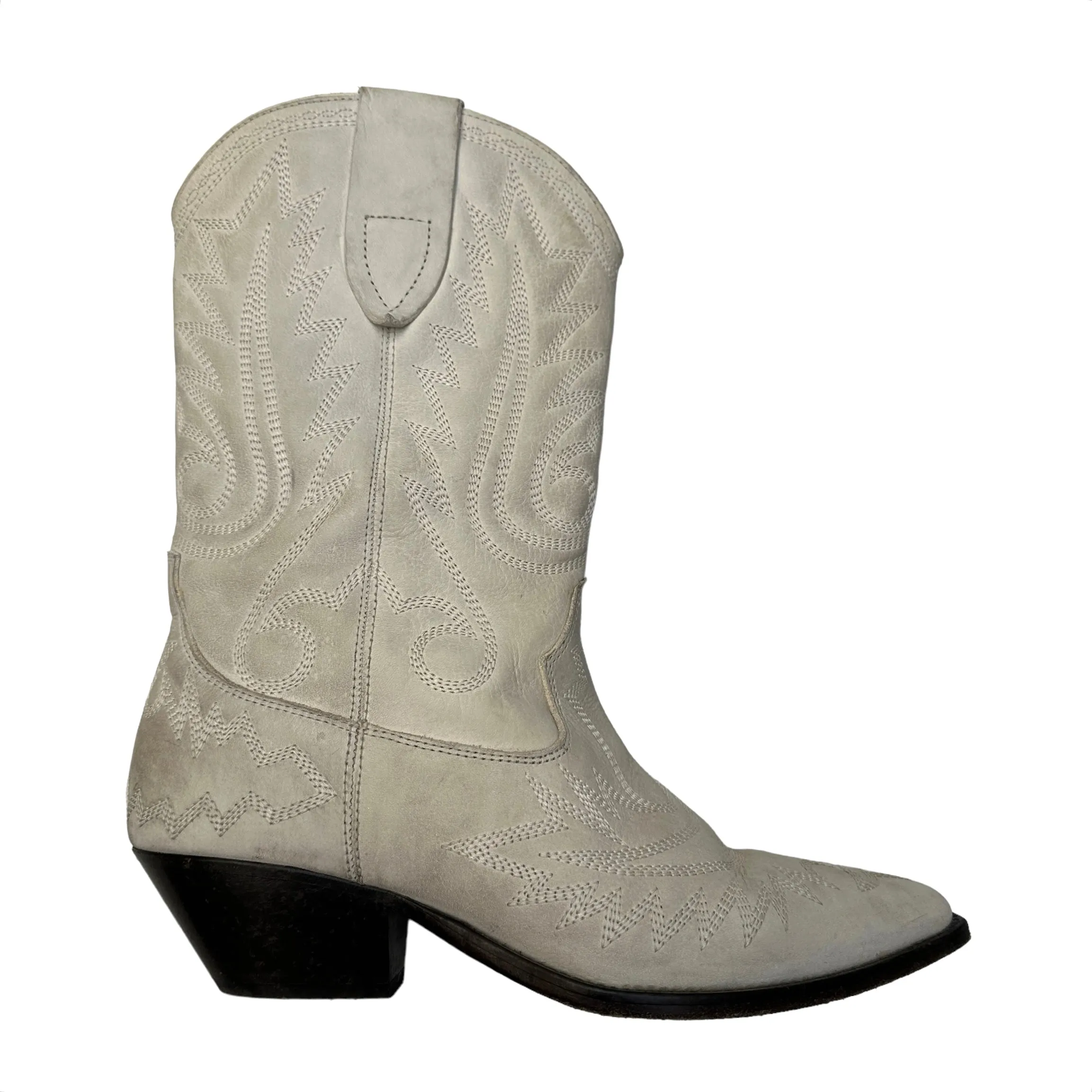 Cream Leather Cowgirl Boots - 10