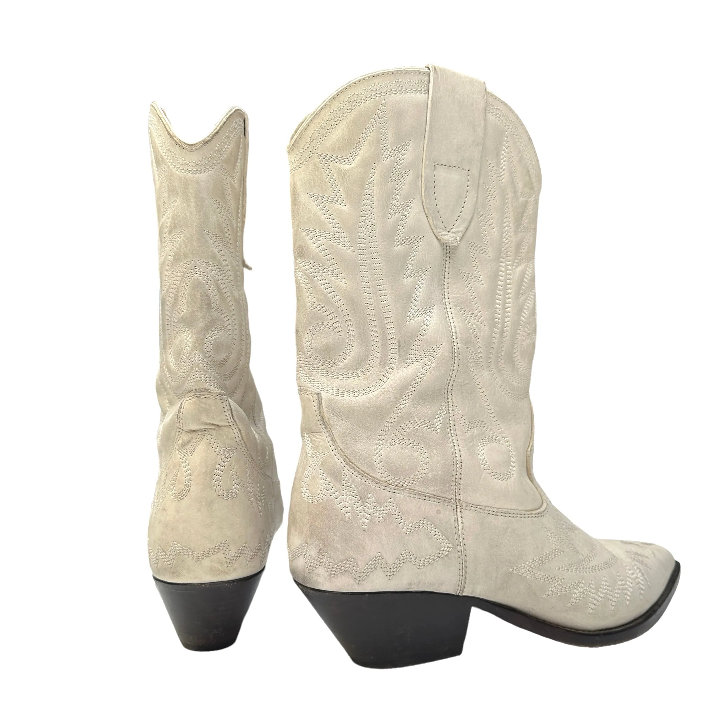 Cream Leather Cowgirl Boots - 10