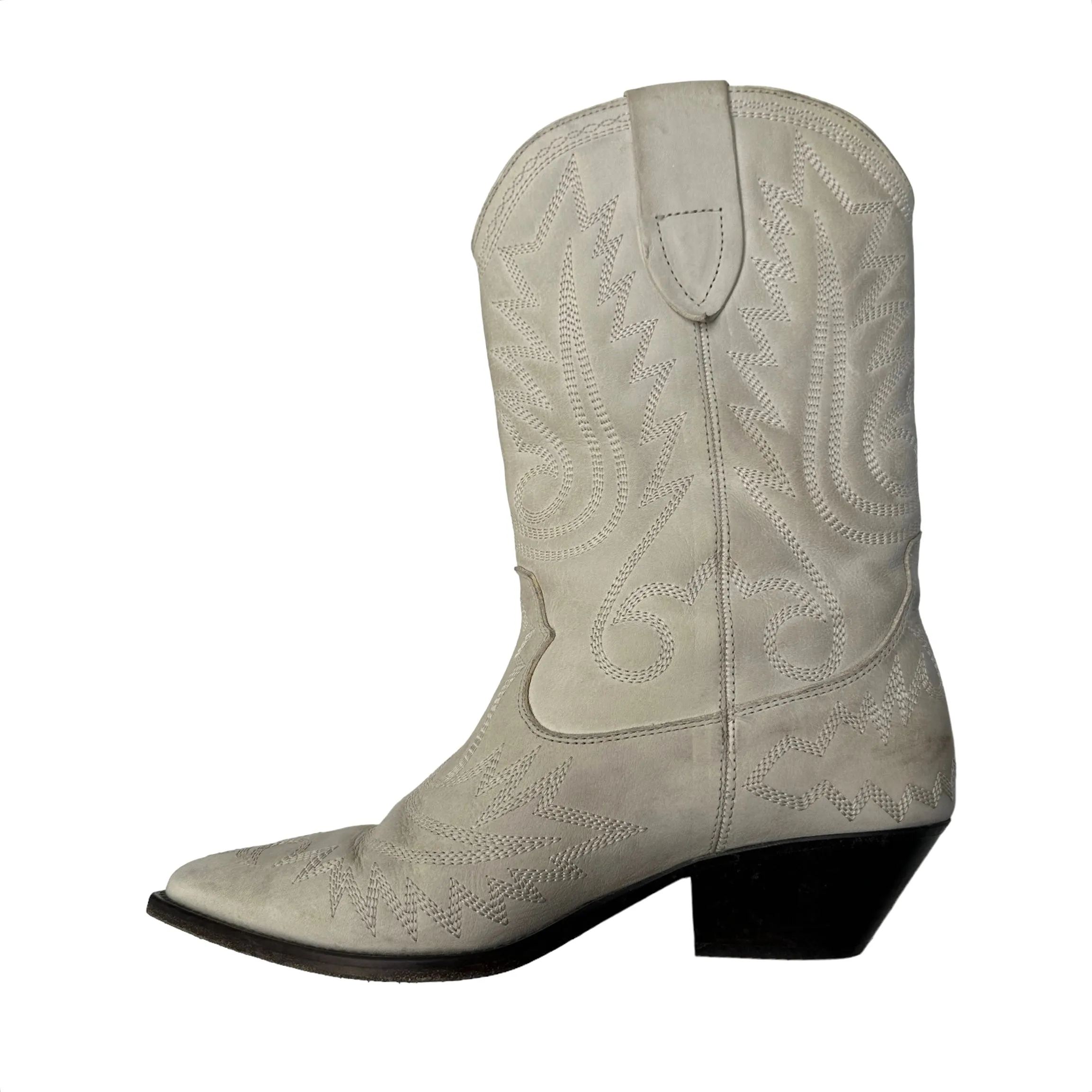 Cream Leather Cowgirl Boots - 10