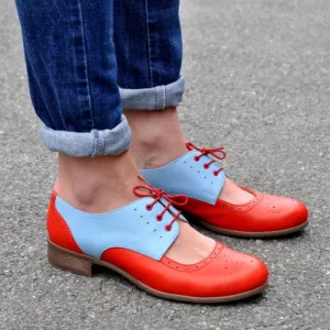 Custom Made Bespoke Genuine Two Tone Leather Oxford, Cutout Womens Fashion Shoes