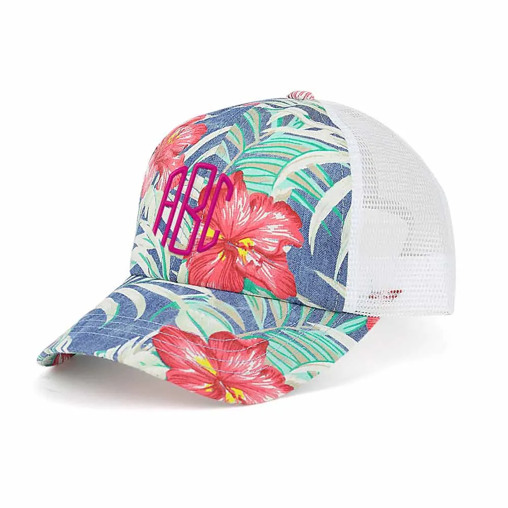 Customized Monogram Floral Mesh Cap