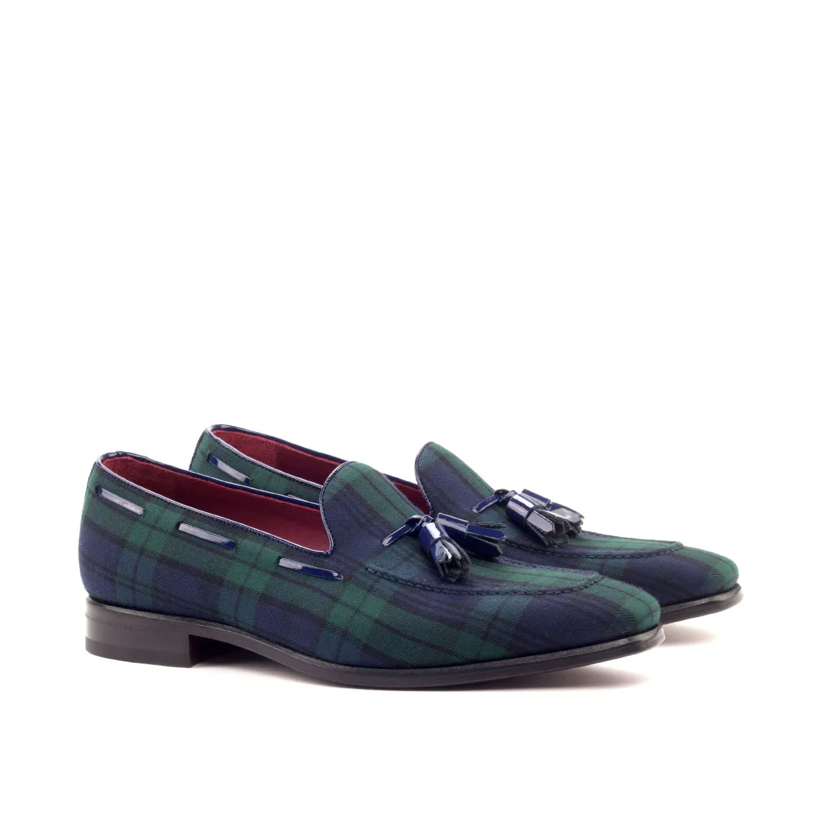 DapperFam Luciano in Blackwatch / Jeans / Cobalt Blue Men's Sartorial & Italian Patent Leather Loafer