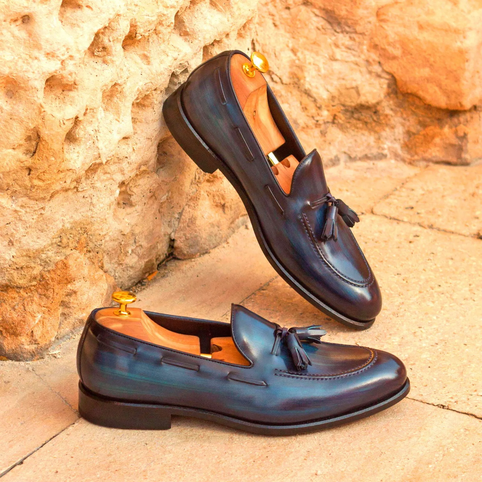 DapperFam Luciano in Denim Men's Hand-Painted Patina Loafer