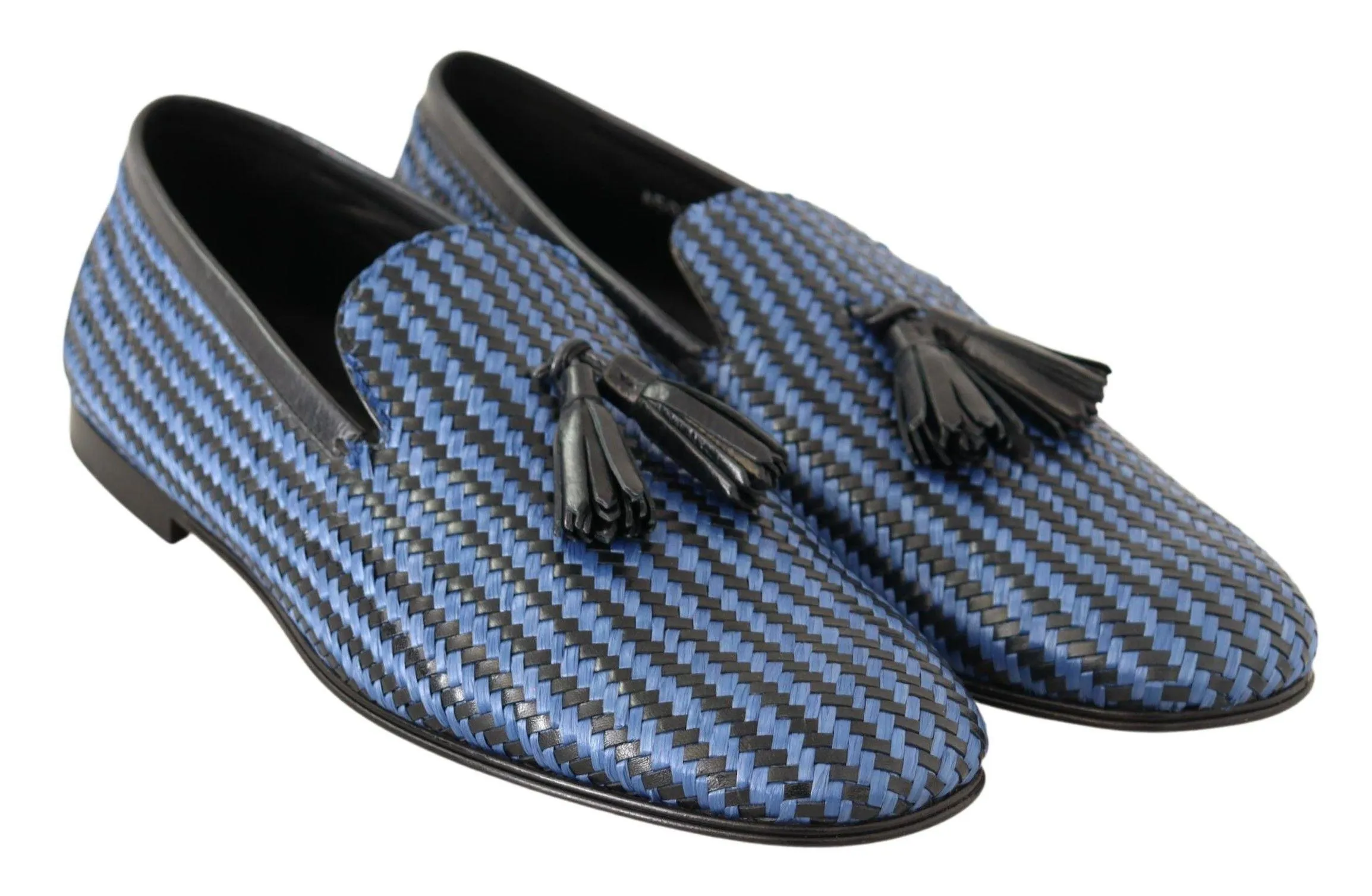 Dolce & Gabbana Blue Woven Leather Tassel Loafers Shoes