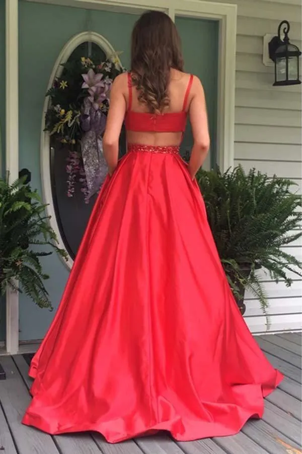 Elegant A-line Red Long Prom Dress Evening Dress with Open Back  PG537