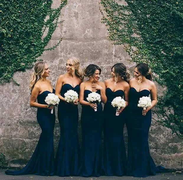 Elegant Sweet Heart Navy Mermaid Long Bridesmaid Dresses BD032