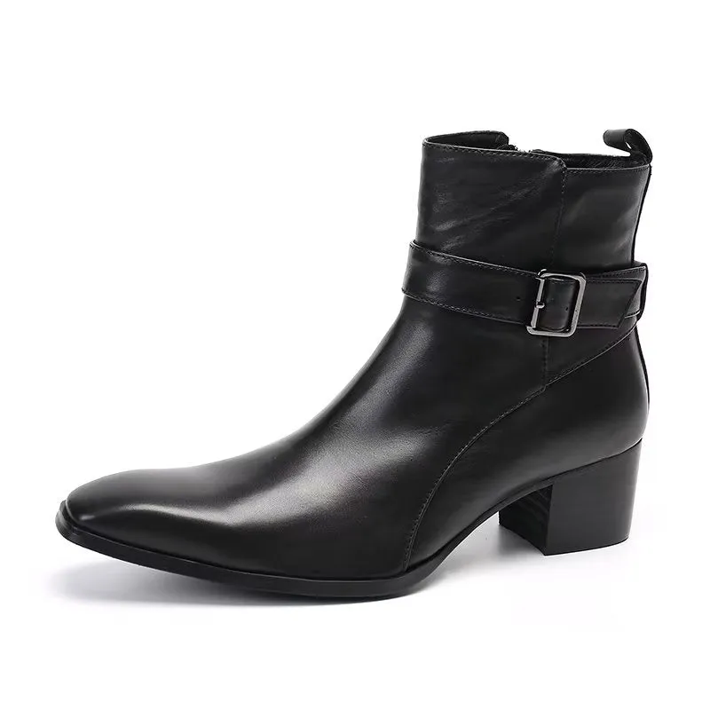 ElegantLux Genuine Leather Zipper Dress Boots