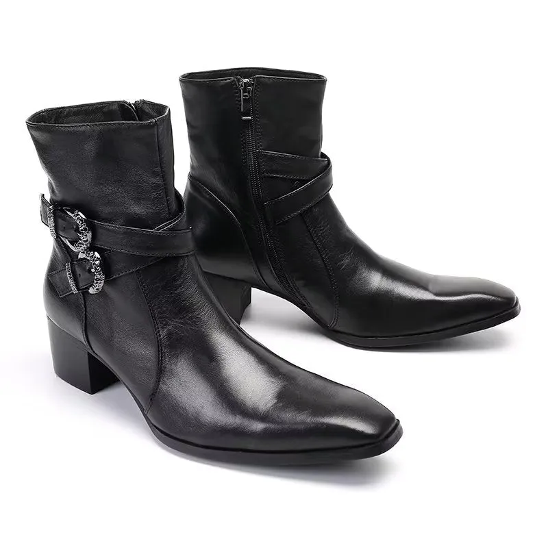 ElegantLux Genuine Leather Zipper Dress Boots