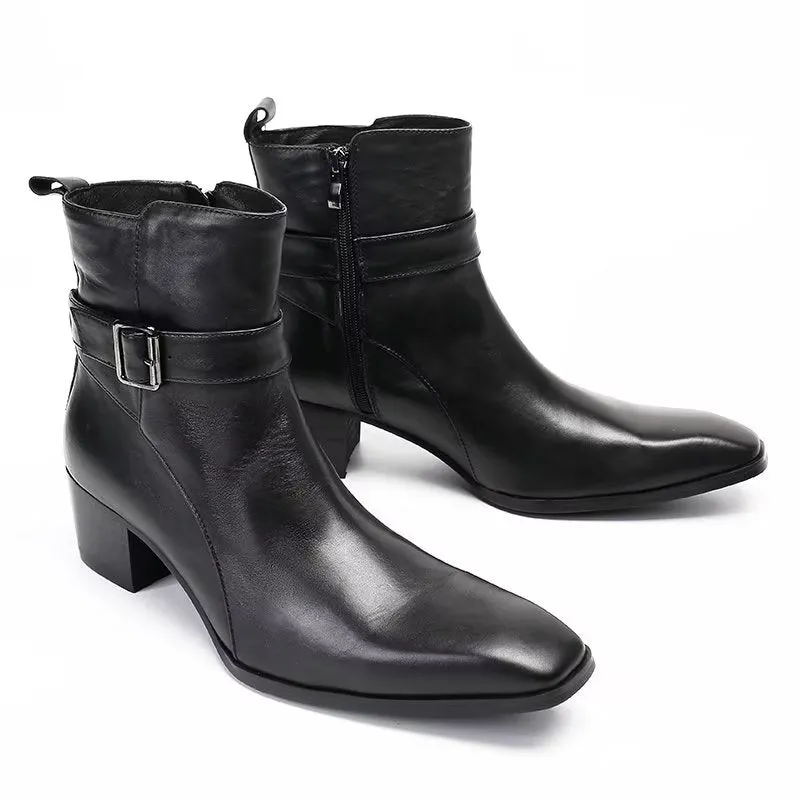 ElegantLux Genuine Leather Zipper Dress Boots