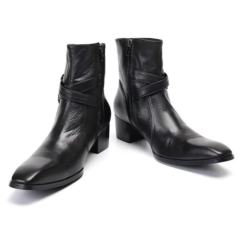 ElegantLux Genuine Leather Zipper Dress Boots