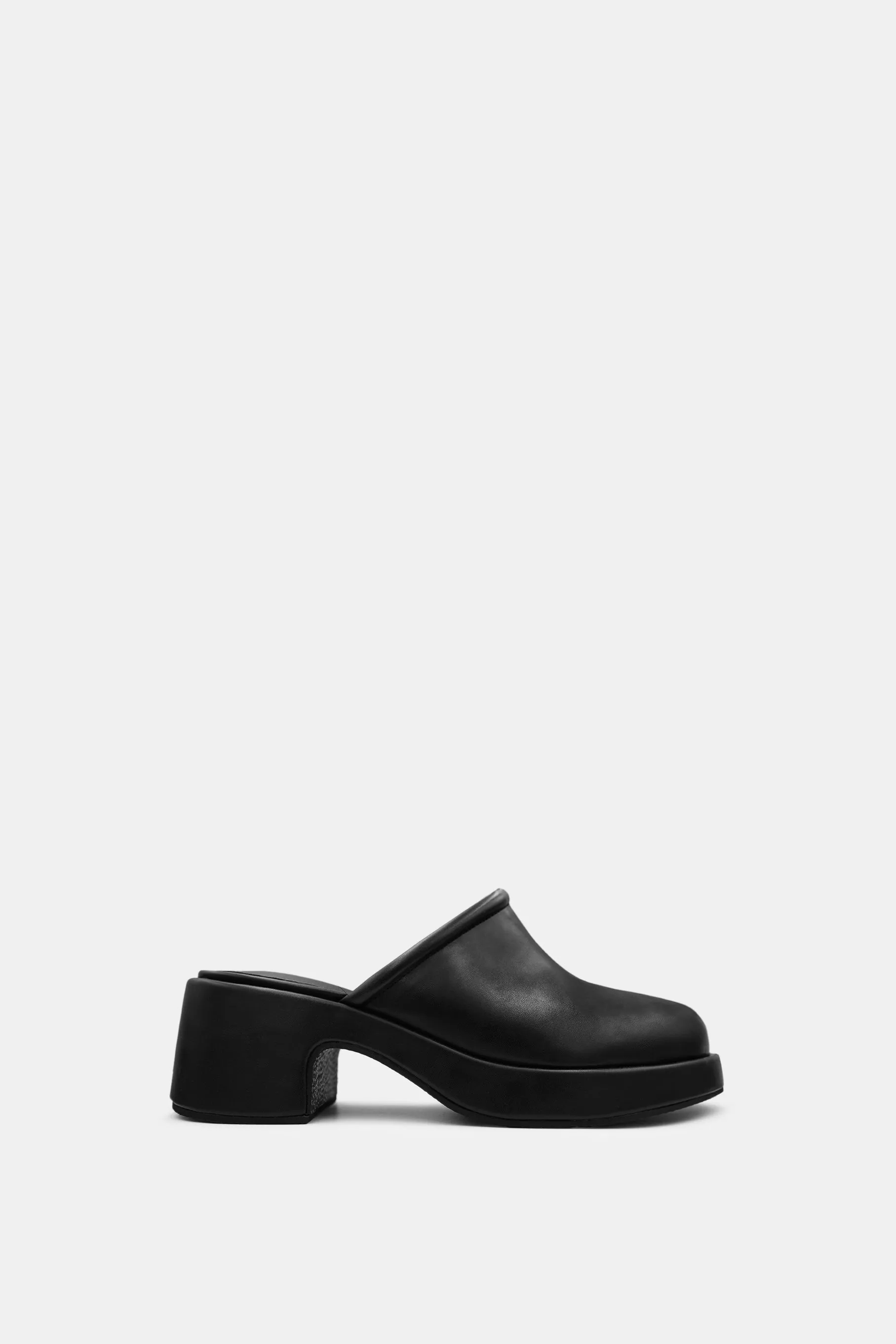 Faux Leather Heeled Clog, Black