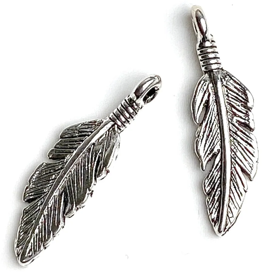 Feather Pendant/Charm, Pewter 15/16" USA, 24mm  # FJ-110