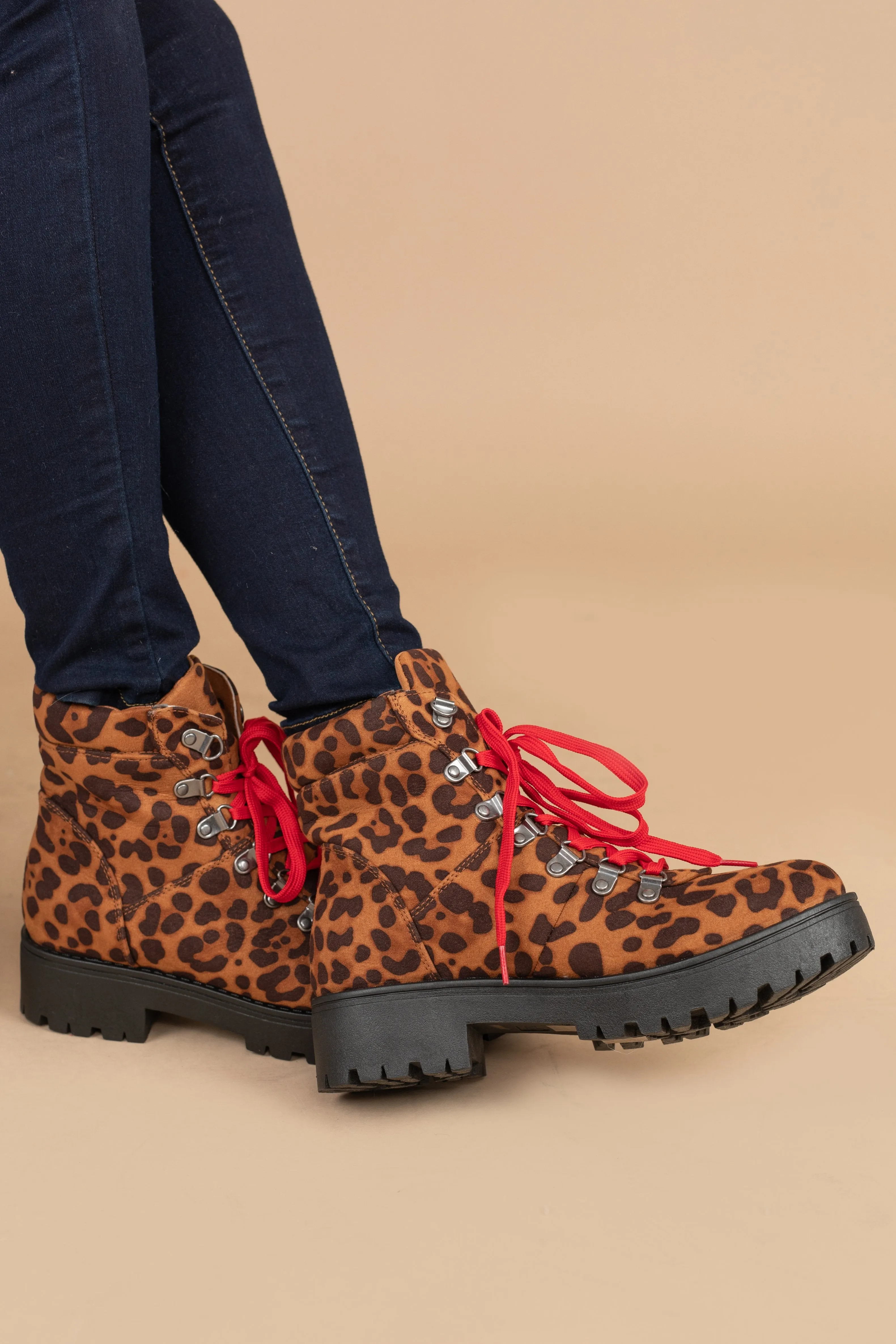 Feeling Fearless Brown Leopard Combat Boots