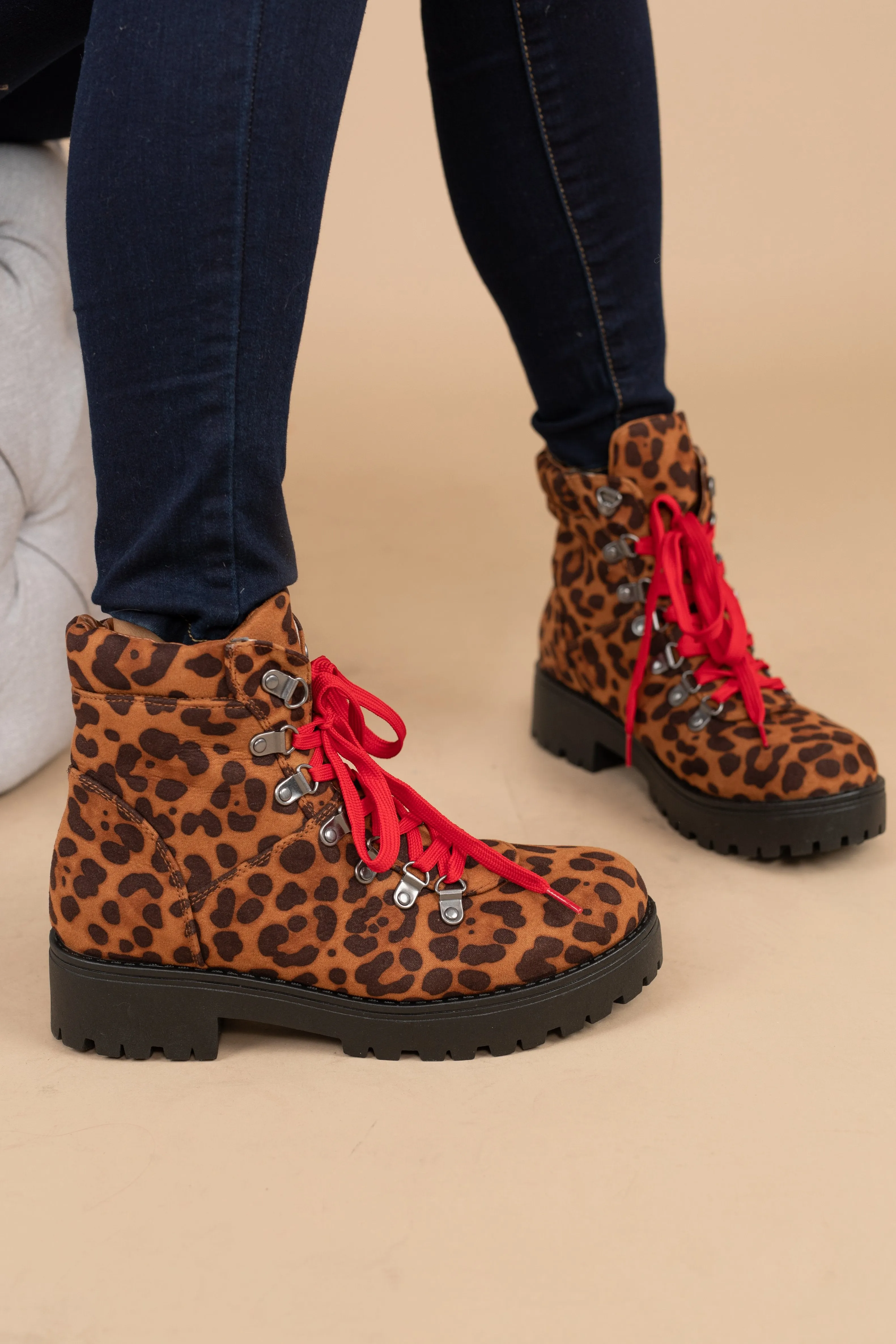 Feeling Fearless Brown Leopard Combat Boots