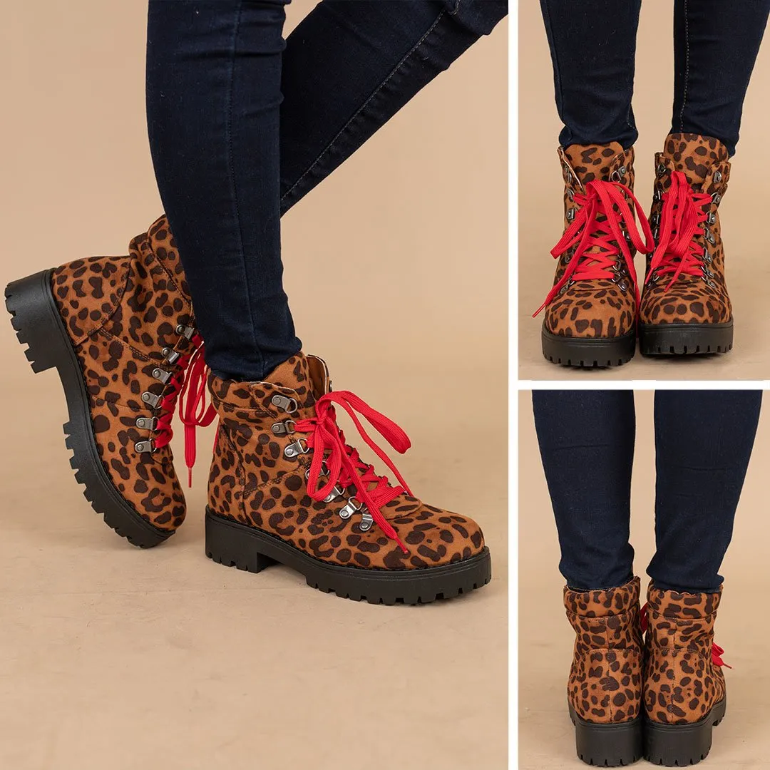 Feeling Fearless Brown Leopard Combat Boots