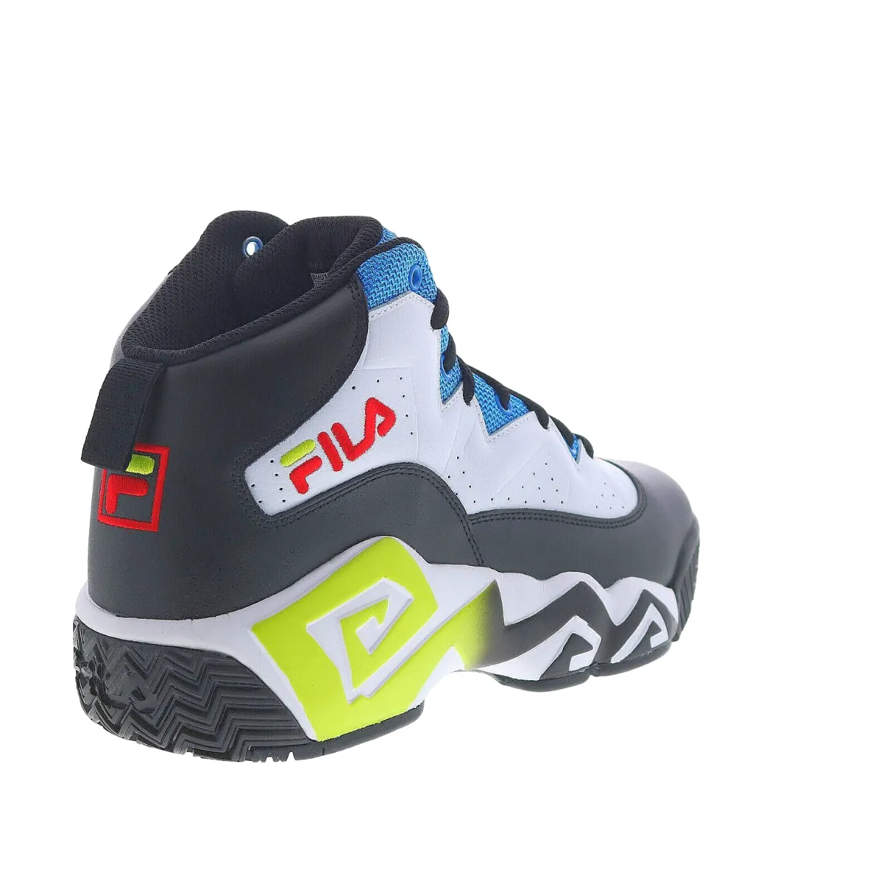 FILA Men's Jamal Mashburn Retro Basketball Shoe White Black Blue Size 9.5 Sneaker