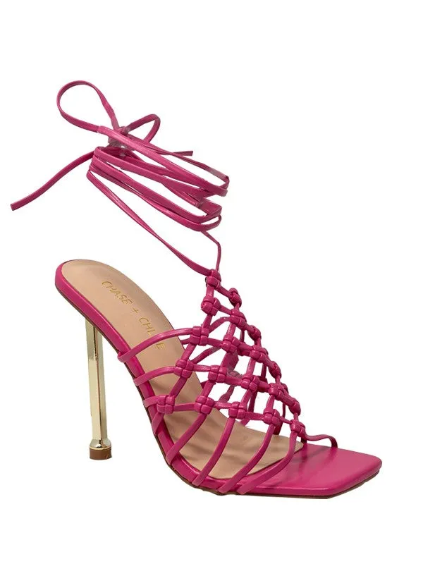 Fuchsia Women's Wrap Up Caged Woven Strap Heel